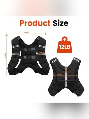 NWT Adjustable Black Weighted Vest for Men/Women - 12LB